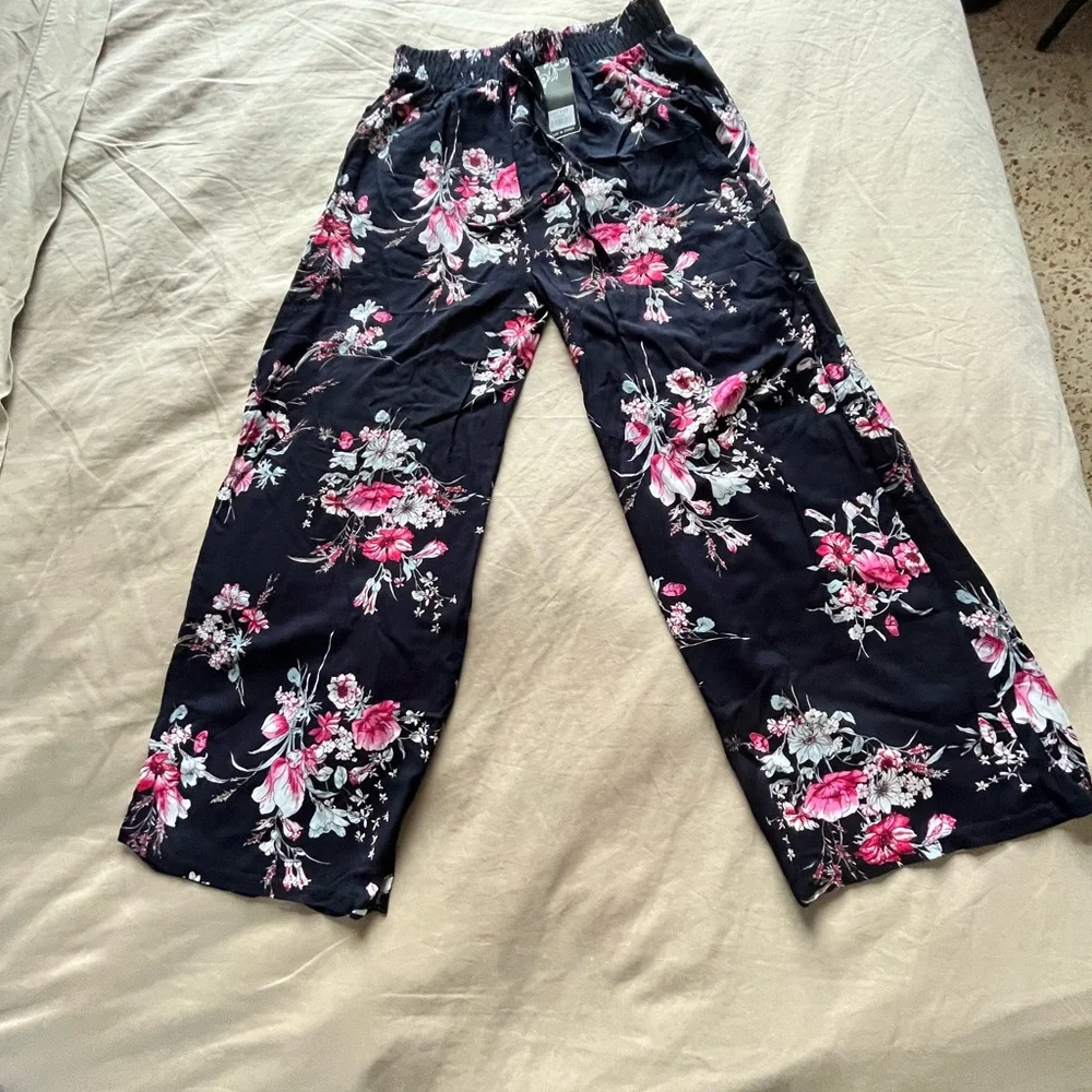 Flower Printed Soft Smocked Waist Cotton Lightweight Boho Traveler Pants One SZ - Picture 6 of 12